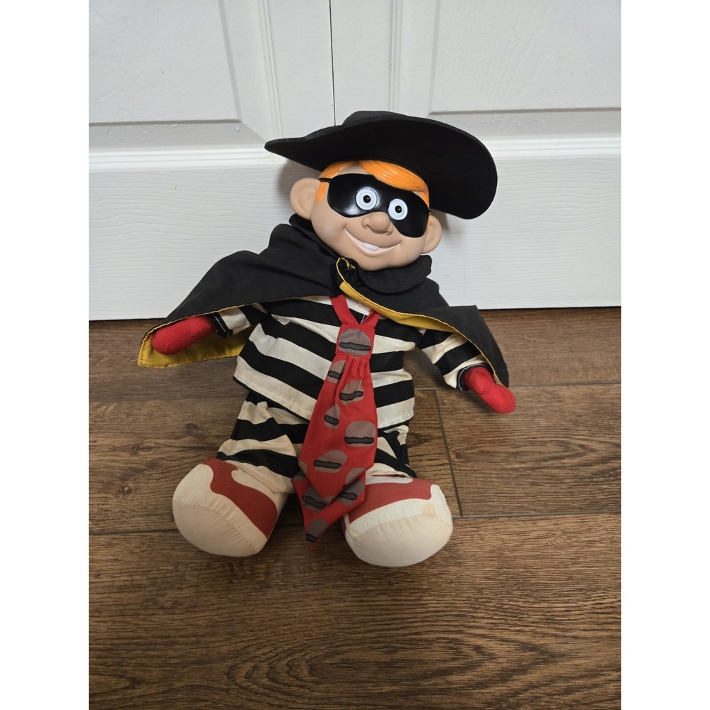 Vintage McDonald's Hamburglar Plush Doll With Plastic Head, Cape, and Tie
